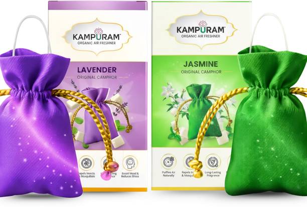 mumbai digital experts Natural Diffuser Kampuram Jasmine & Lavender Camphor Potli Combo | Pure Organic Cone Camphor | Long-Lasting Car Cone Camphor Air Freshener for Car, Home & Pooja Room (Pack of 2)