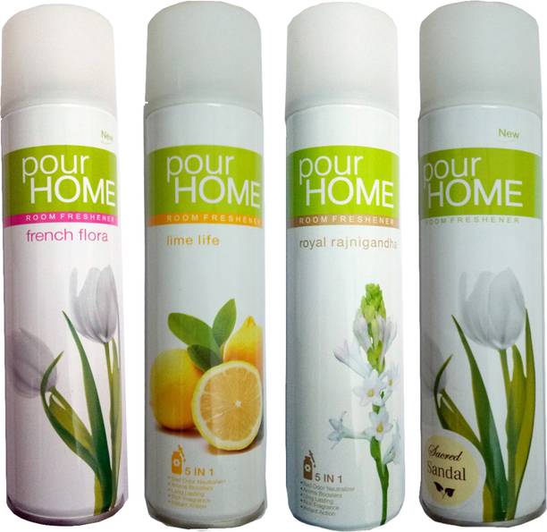 POUR HOME SWEET Spray FRENCH FLORA ROOM FRESHENER 225 ML+LIME LIFE ROOM FRESHENER 225 ML+ROYAL RAJNIGANDHA ROOM FRESHENER 225 ML+SACRED SANDAL ROOM FRESHENER 225 ML