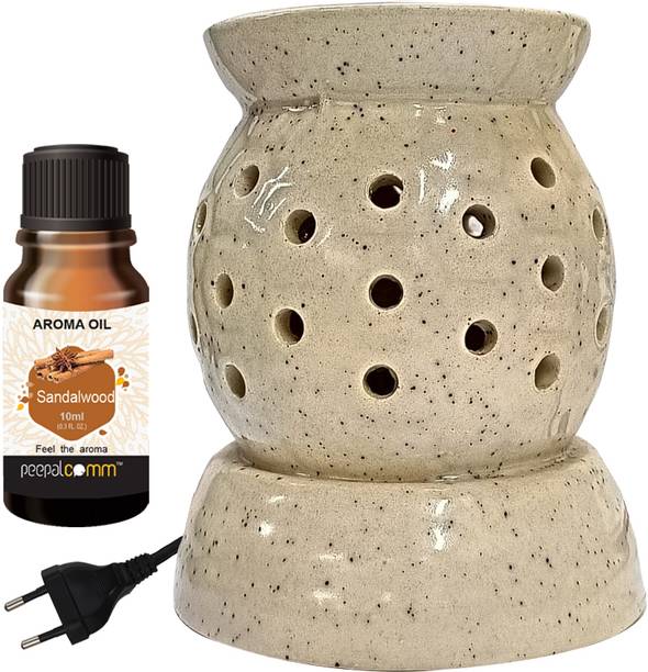 PeepalComm S1 Handicraft Home Scented Gift-Ceramic Electric Diffuser With 1 10ml Scented Aroma Oil, Diffuser Set, Refill Perfect For Air Freshener, Room freshener, Home Décor & Gifting Purpose (Size: 10 x 8 cm, Lamp Cum Diffuser) Sandalwood Scented