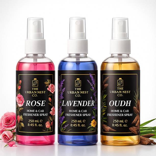 The Urban Nest Co. Rose Lavender Oudh Freshener Triple Combo for Home and Car Spray rose-lavender-oudh