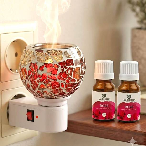 Aatiutik Rose Home Fragrance Air Freshener Diffuser Set Kapoor Dani Camphor Diffuser | Electric Aroma Diffuser for Home, Office, Spa, Hotel, Pooja Room, Living Room & Bedroom | Camphor Burner with Decorative Mosaic Design