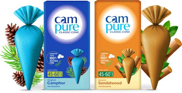CamPure Cone Original & Sandalwood - Pack of 2 Potpourri Camphor Cone Original & Sandalwood - Room Freshener, Mosquito - Insect Repellent - Pack Of 2
