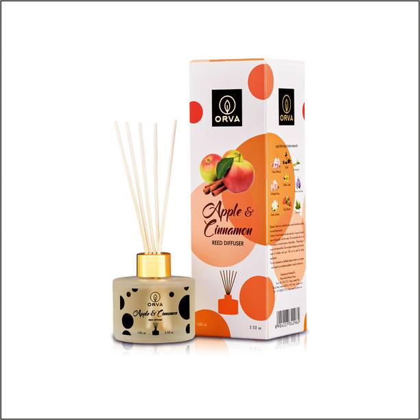 ORVA APLE CINNAMON Reed Diffuser Fragrance Include Diffuser Oil(6 Rattan Stick Free) Diffuser, Diffuser Set APPL CINNAMON Reed Diffuser Fragrance for Home, Workplace, Enclosed Spaces | 100ml | Includes 6 Rattan Sticks Free | Pack of 1 | Stress Relief | Mood Enhancer