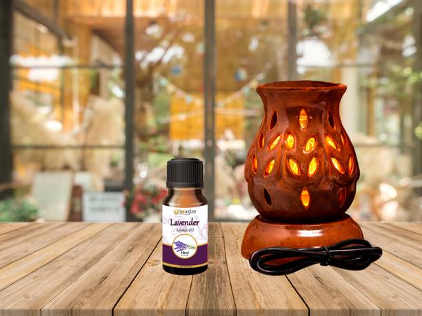 Boxglee Home Scented Electric Aroma Diffuser, Oil Burner for Home Fragrance Diffuser Set Brown Ceramic Lamp with Aroma Oils ( 1 Lavender 10ml )