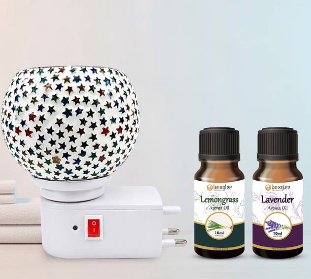 Boxglee Multifragrance Aroma Oil Night Lamp Kapoor Dani with Lemon + Lavender Oil 10ML for Home,Office Decor