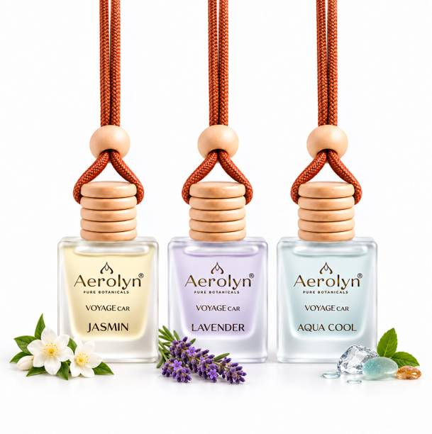 aerolyn Jasmin,Lavender,Aqua fresh Car Freshener Diffuser Alcohol-Free Hanging Car Perfume – Wooden Diffuser with Glass Bottle