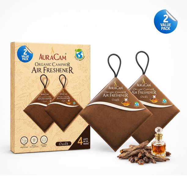 AuraCam Oudh Potpourri Organic Camphor Air Freshener Oudh Fragrance (2 Value Pack) | Long Lasting Up to 4 Weeks | Natural Mosquito Repellent | Car, Wardrobe, Home & Office