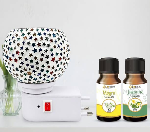 Boxglee Multifragrance Aroma Oil Night Lamp Kapoor Dani with Mogra + Jasmine Oil 10ML for Home,Office Decor