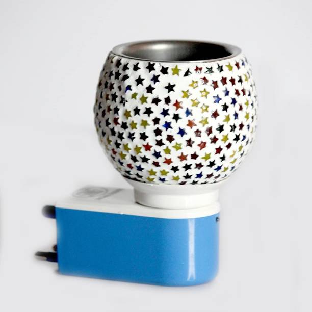 PeepalComm Electric Kapoor Dani Lamp with Switch to Toggle Between Burner and Lamp With_J 1 Aroma Oil, Diffuser Electrical Glass Essential Oil Camphor Diffuser with On Off Switch to Toggle Between Burner and Lamp With 1 10 ml Scented oil Free ( Color Pattern Design may Assorted Shipped As Per Availablity ) S