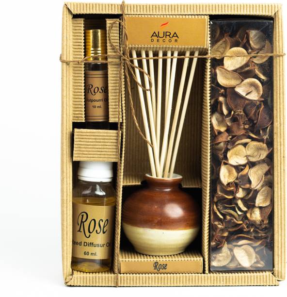 AuraDecor Rose Diffuser Set, Potpourri, Aroma Oil Reed Diffuser Gift Set with Potpourri