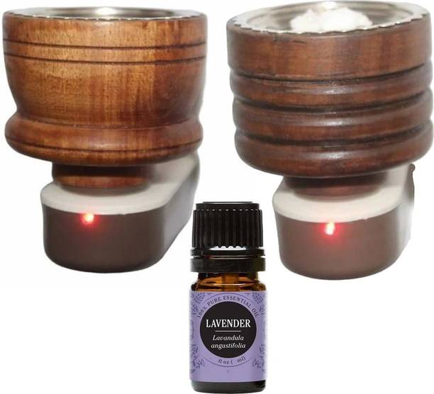 CraftQua Lavender Aroma Oil Diffuser Set, Aroma Oil Electric Wooden Kapoor dani cum Aroma Oil Diffuser For Fragrance And Ambience|Direct Plug-In Incense Burner/Kapoor Dani|Sturdy High Quality Plug For Better Support Wooden Incense Holder with Lavender Oil 10ml -