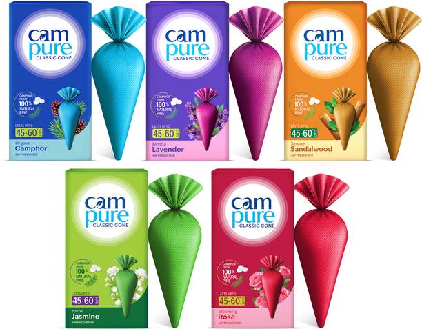 CamPure Cone Combo - Pack of 5 Potpourri Camphor Cone Combo - Room Freshener, Mosquito - Insect Repellent - Pack Of 5
