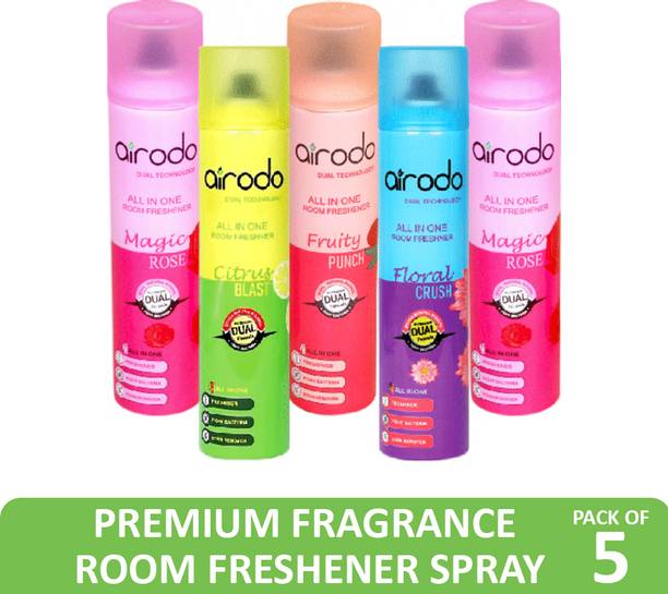 AIRODO Fruity Punch, Magic Rose, Citrus Blast, Floral Crush Premium Fragrance Room Freshener Spray Fruity Punch, Magic Rose, Citrus Blast, Floral Crush Premium Fragrance Room Freshener Spray (5 x 250 ml)