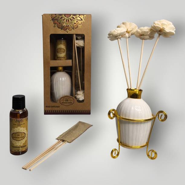 IMPERIUM AROMA Reed Diffuser | Ceramic Pot with Stand |8 Sticks | Sandalwood Oil 50ml | Diffuser Set | For Stress Relief & Relaxing at Home & Offices