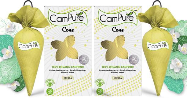 CamPure Cone Mogra - Pack of 2 Potpourri Camphor Cone Mogra - Room Freshener, Mosquito - Insect Repellent - Pack Of 2