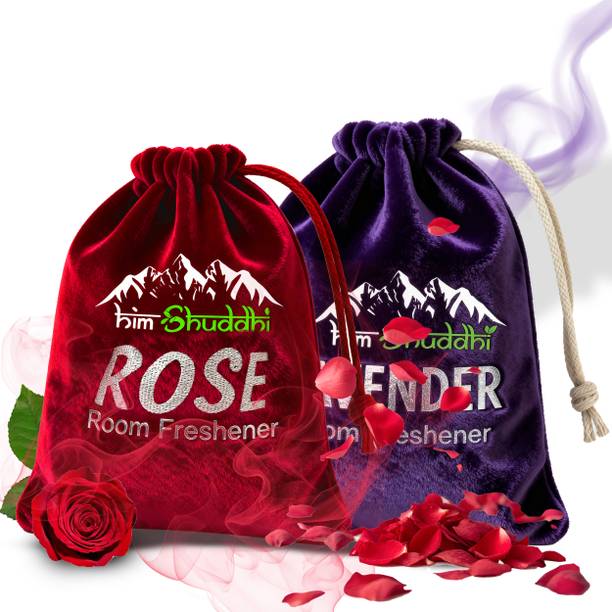 HimShuddhi Lavender, Rose Car Freshener Diffuser Handmade Himalayan Lavender + Rose Room Air Freshner Pouch for Home, Office, Wardrobe, Cupbord & Car | Pure Wildcrafcted Multi Purpose Fragrance Scent