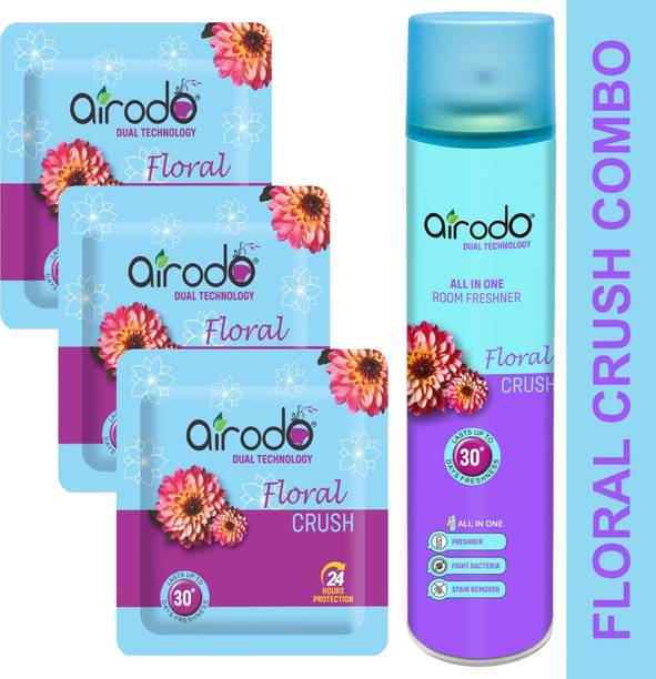 AIRODO Floral Crush Air freshner power pocket gel (3)and Room freshener Bottle(1) combo Aroma Oil, Spray Floral Crush Air freshner power pocket gel (3)and Room freshener Bottle(1) combo