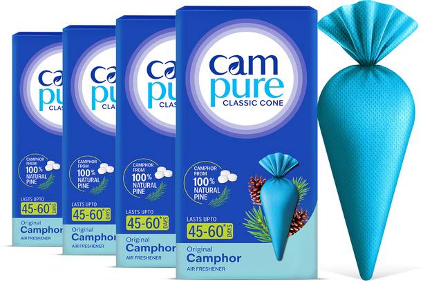 CamPure Cone Original - Pack of 4 Potpourri Camphor Cone Original - Room Freshener, Mosquito - Insect Repellent - Pack Of 4