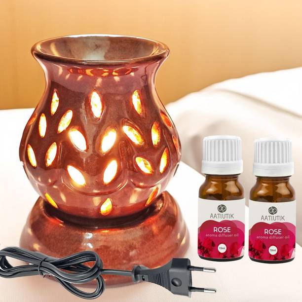 Aatiutik Rose Home Fragrance Oil Burner, Electric Air Freshener Aroma Diffuser Ceramic Aroma Diffuser Oil Burner