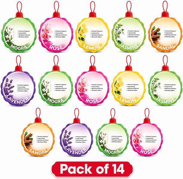 mehrroots International Mogra, Rose, Lemon, Jasmine, Sandal, Lavender Blocks Toilet Freshener for Bathroom & Washroom | Hanging Air Freshener | Long Lasting Assorted Fragrance | Pack of 14