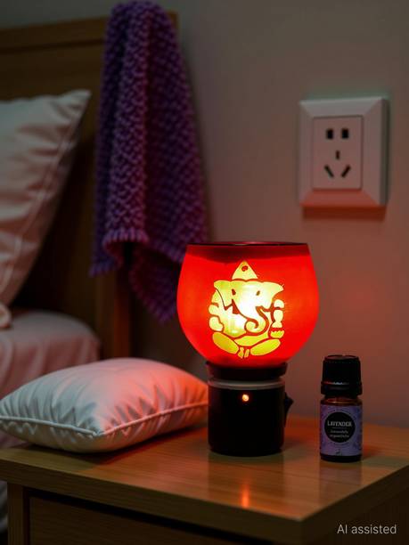 FStyler Lavender Aroma Oil Diffuser Set Electric Glossy Multipurpose Ceramic Aroma Oil Diffuser/Kapoor Dani/ 2in1 Camphor Burner with Switch (in-Built On/Off Button for Heating) Hand-Crafted Incense Burner for Home, Office, Temple, Positive Energy and Ambiance (GR-011-03) with Lavender Aroma Oil 10ml