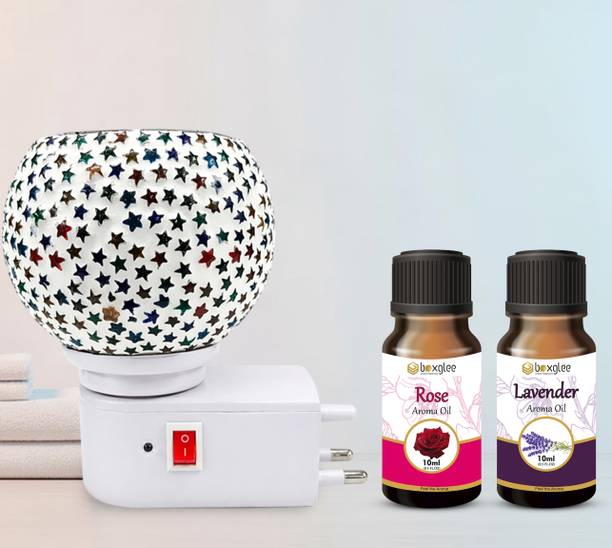 Boxglee Multifragrance Aroma Oil Night Lamp Kapoor Dani with Rose + Lavender Oil 10ML for Home,Office Decor