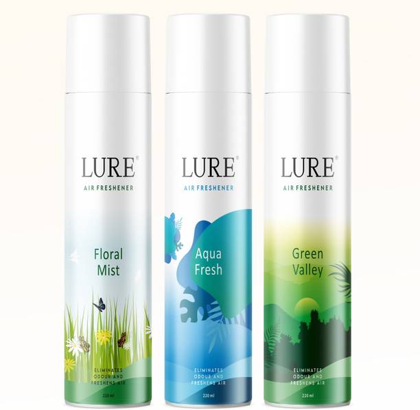 lure Luxury Aqua Fresh,Green Valley & Floral Mist Room Air Freshner Combo Pack Spray Fresh,