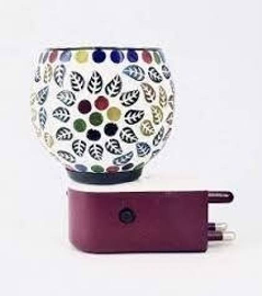 PeepalComm Electric Kapoor Dani Lamp with Switch to Toggle Between Burner and Lamp With_I 1 Aroma Oil, Diffuser Electrical Glass Essential Oil Camphor Diffuser with On Off Switch to Toggle Between Burner and Lamp With 1 10 ml Scented oil Free ( Color Pattern Design may Assorted Shipped As Per Availablity )