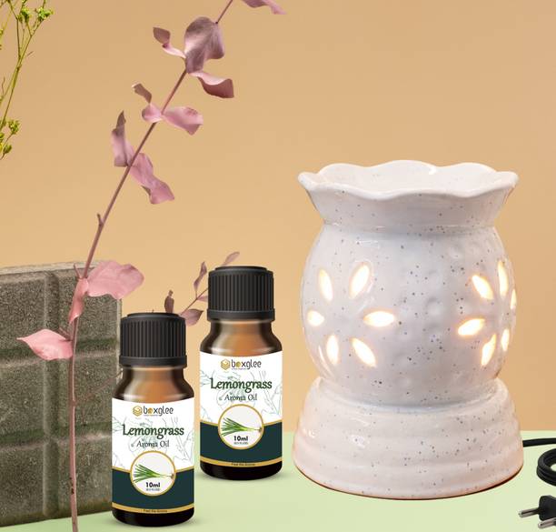 Boxglee Air Freshener White Premium Ceramic Aroma Oil Electric Diffuser Diffuser Set With Highly Aroma Oil 2 Lemongrass Fragrance 10ml Each