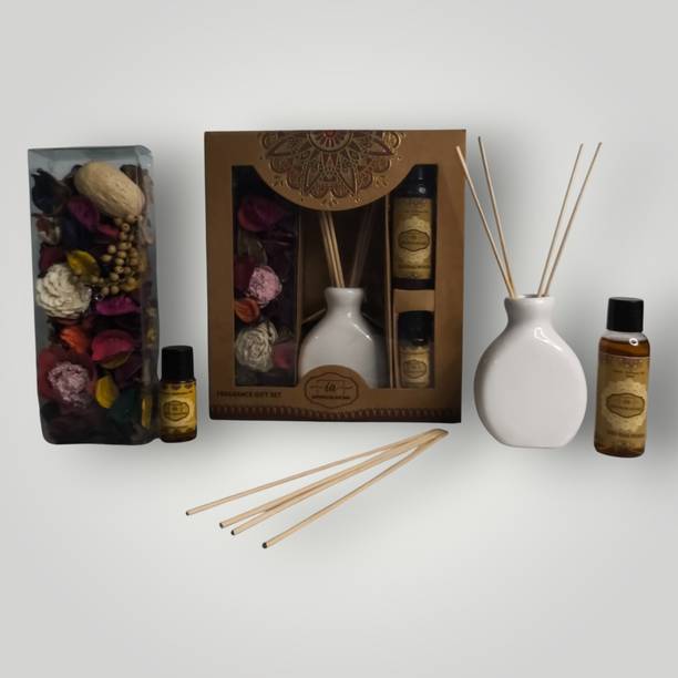 IMPERIUM AROMA Sandalwood Reed Diffuser | Home Fragrance | 50 ml Diffuser Set, Potpourri 50 g with 15 ml Fragrance Oil | 8 Sticks | Calm Aroma Freshener for Bedroom, Livingroom & Offices