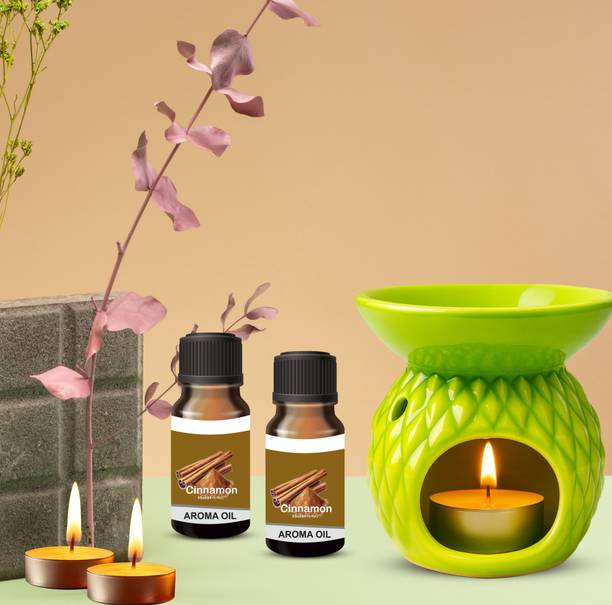 Boxglee Combo pack Premium Scented Aroma Oil (15ml Each) Diffuser Set Combo Pack Light Green Burner/Room Freshener/Air Freshener & 2 Cinnamon Aroma Oil(15ml Each)