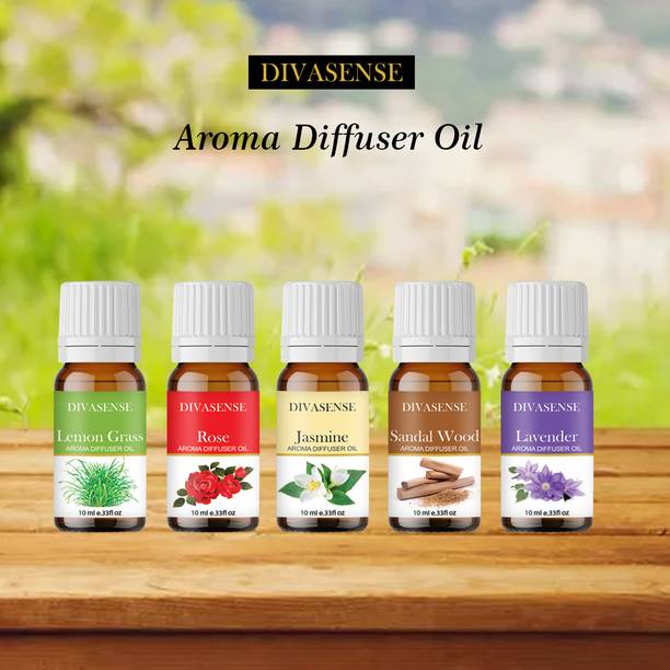 Divasense High Scented Aroma Oils Fragrance Set Of 5 For Diffuser, Air Freshners for Home Aroma Oil, Diffuser Set, Diffuser, Potpourri, Refill High Scented Aroma Oils Fragrance Set Of 5 For Diffuser, Air Freshners Aroma Oil (5 x 10 ml)