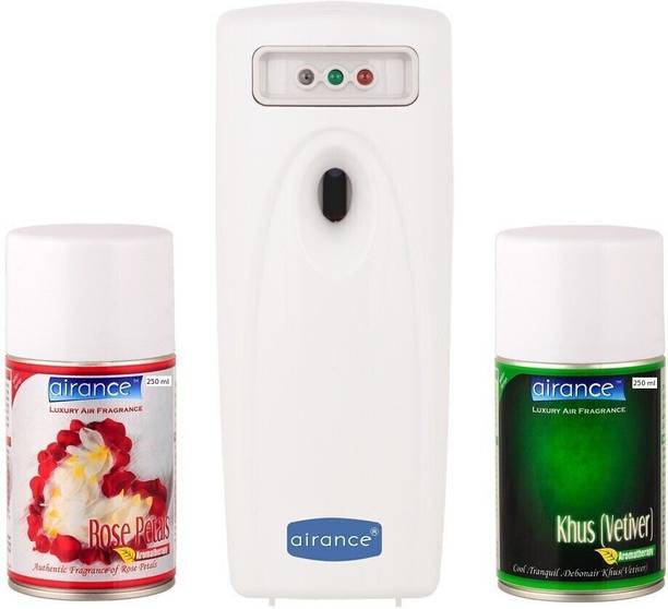 Airance Khus (Vetiver), Rose Petals Automatic Spray Automatic Air Freshner With Combo Of Two Room Freshener Refills