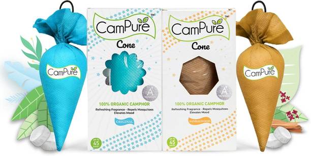 CamPure Cone Original & Sandalwood - Pack of 2 Potpourri Camphor Cone Original & Sandalwood - Room Freshener, Mosquito - Insect Repellent - Pack Of 2
