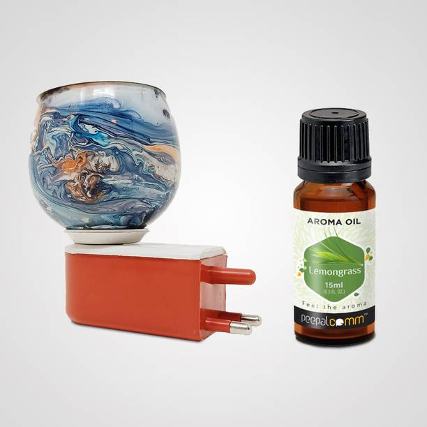 PeepalComm Trendy Design Electric Kapurdani Burner Lamp Air Freshner With 1 15ml Aroma Oil, Diffuser Set Kapoor Dani & Essential Oil Diffuser with On Off Switch to Toggle Between Burner & Lamp With 1 High Scented Aroma Oil