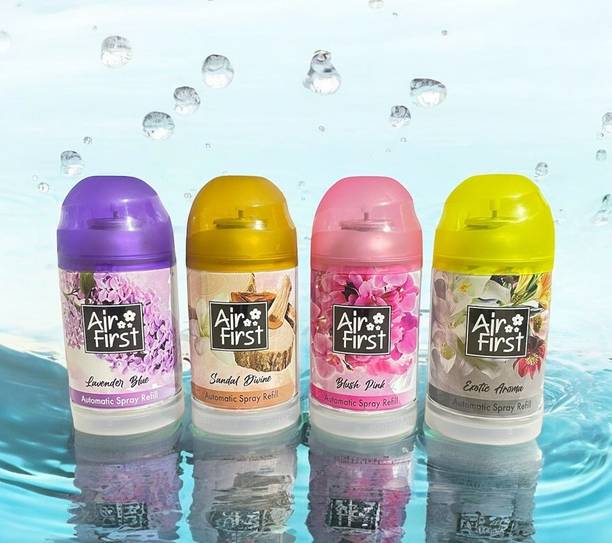 Air first EXOTIC AROMA, PINK BLUSH, LAVENDER, SANDAL COMBO PACK OF 4 PCS Automatic Spray AIR FRESHNER REFILL FOR AUTOMATIC SPRAY MACHINE PACK OF 4 PCS