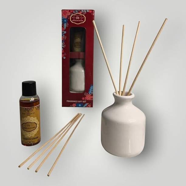IMPERIUM AROMA Reed Diffuser Set | Ceramic Pot | 50 ml Lemongrass Diffuser Oil Diffuser Set Premium Reed Diffuser Set with Ceramic Pot, Bottle of 50 ml Lemongrass and Natural Rattan Reeds