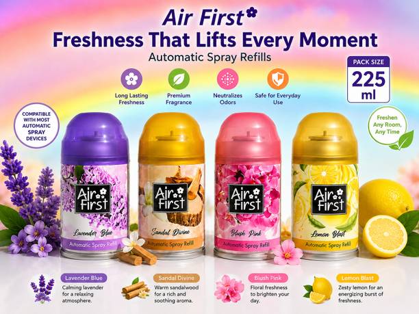 Air first ASSORTED Automatic Spray 250ML FRESHMATIC AUTOMATIC SPRAY REFILL PACK OF 4 PCS SUPPORTED TO ALL TYPES OF DISPENSER
