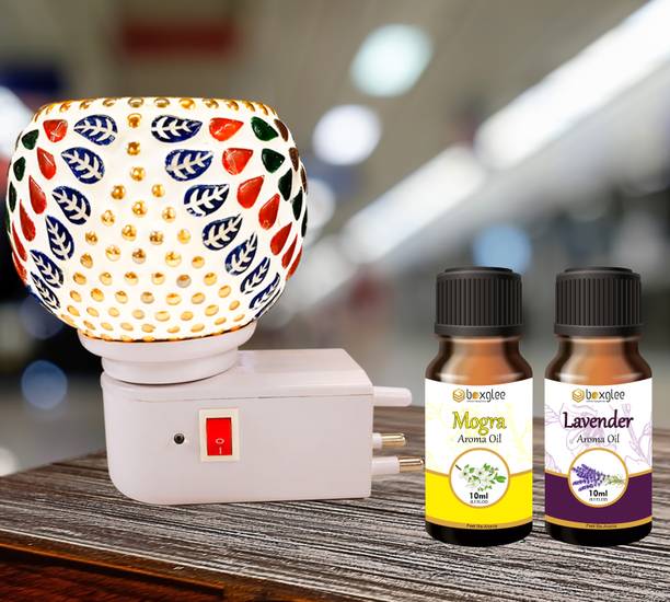 Boxglee Electric Kapoor Dani Camphor Diffuser with Decorative Ceramic Aroma Lamp Diffuser Set With 2 Fragrance Aroma Oil 10ml Each, Assorted Design Shipped As per Availablity S12