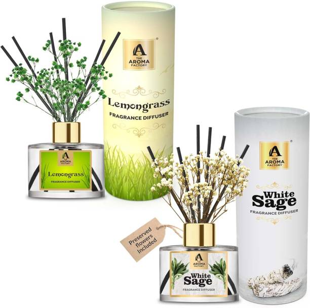 The Aroma Factory (Lemongrass & White Sage, Pack of 2) Diffuser Set