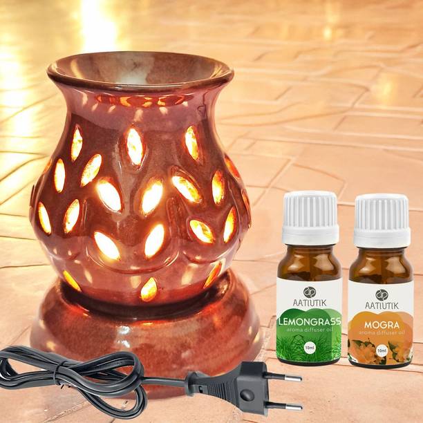 Aatiutik Lemongrass & Mogra Home Fragrance Oil Burner, Electric Air Freshener Aroma Diffuser Ceramic Aroma Diffuser Oil Burner