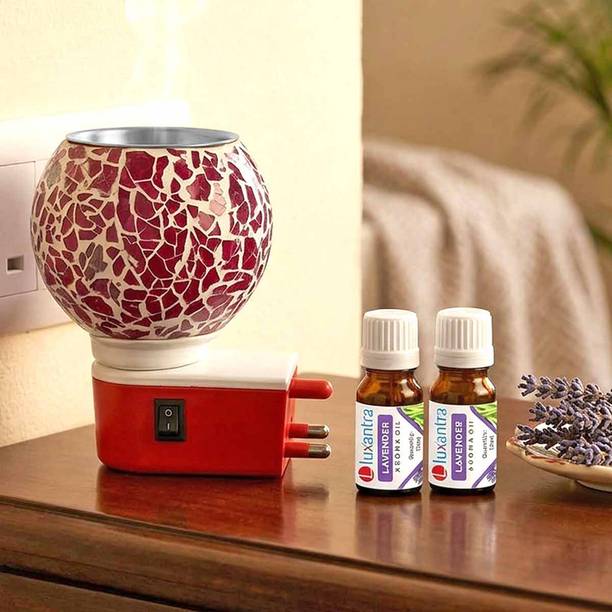 Luxantra Lavender Fragrance Air Freshener Diffuser Set Electric Kapoor Dani Aroma Diffuser with Aroma Oil Combo | Plug-in Camphor Diffuser & Essential Oil Burner | Mosaic Glass Fragrance Vaporizer for Home, Office, Meditation & Pooja Room