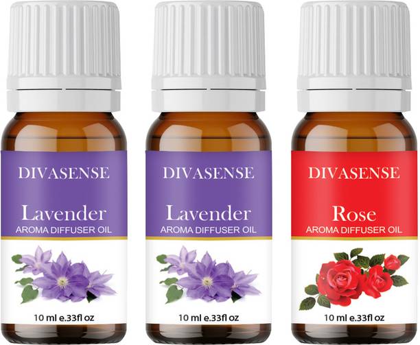 Divasense Aroma Diffuser Oil Home Fragrance, Lavender, Rose Aroma Oil, Diffuser, Diffuser Set, Refill 10ml each Aroma Diffuser Oil/ Burner Oil, pack of 3 Freshener Fragrance