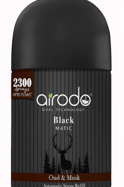 AIRODO Musk Automatic Spray Black Matic Air Freshner With Dual Technology use upto 75 days Oud & Musk