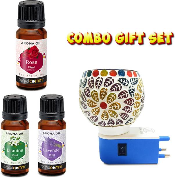 peepalcomm ComboPack-Gift Set-Newly Home Scented Plug In Electric Oil Burner Lamp With 45ml Aroma Oil, Diffuser Set Plug In Electric Oil Burner Lamp With 3 Oil Set 15ml Each ( Assorted Design Shipped As Per Availability )
