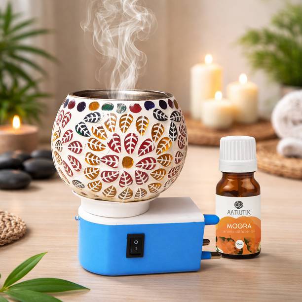 Aatiutik Mogra Fragrance Diffuser Electric Camphor Diffuser Aroma Oil Burner with Ceramic Steel Bowl | Kapoor Dani Electric Burner | Room Freshener, Camphor & Diffuser/Essential Oil Fragrance