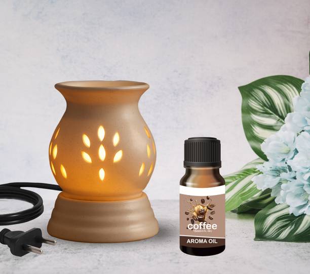 Boxglee Electric Diffuser Gift Set with 1 15 ml Aroma Oil (Coffee) Diffuser Set Home Decor| Aroma Oil Warmer Electric Ceramic Diffuser for Room Fragrance (Round)