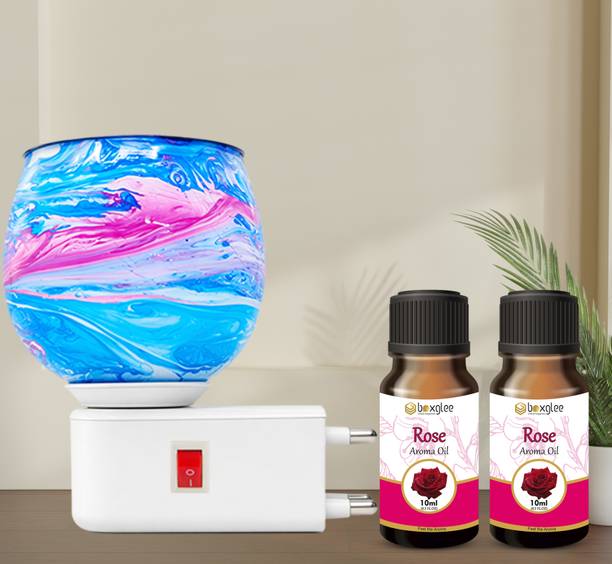 Boxglee Multifragrance Aroma Oil Decorative Blue Marble Kapoor Dani with 2 Rose Oil 10ml for Home Office Spa