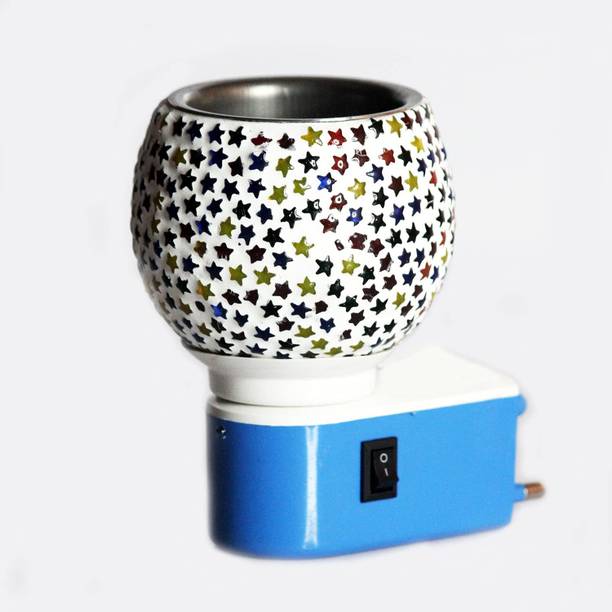 PeepalComm Electric Essential Oil Camphor Diffuser with On Off Switch Between Burner&Lamp 1 Aroma Oil, Diffuser Ceramic Kapoor Dani Night lamp Electric Burner (Pattern Design Color May assorted )With 1 High Scented Aroma Oil