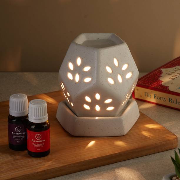 Asian Aura Electric Diffuser for Home Fragrance, Rosy Romance and EnglishLavender Aroma Oils, Diffuser Set Ceramic Electric Aroma Diffuser